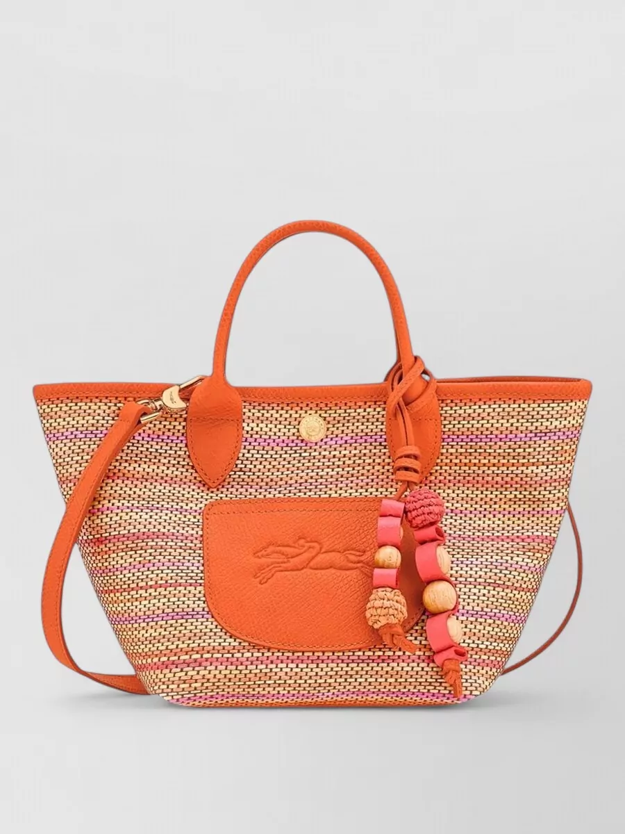 Longchamp Raffia Effect Canvas Basket Tote Bag