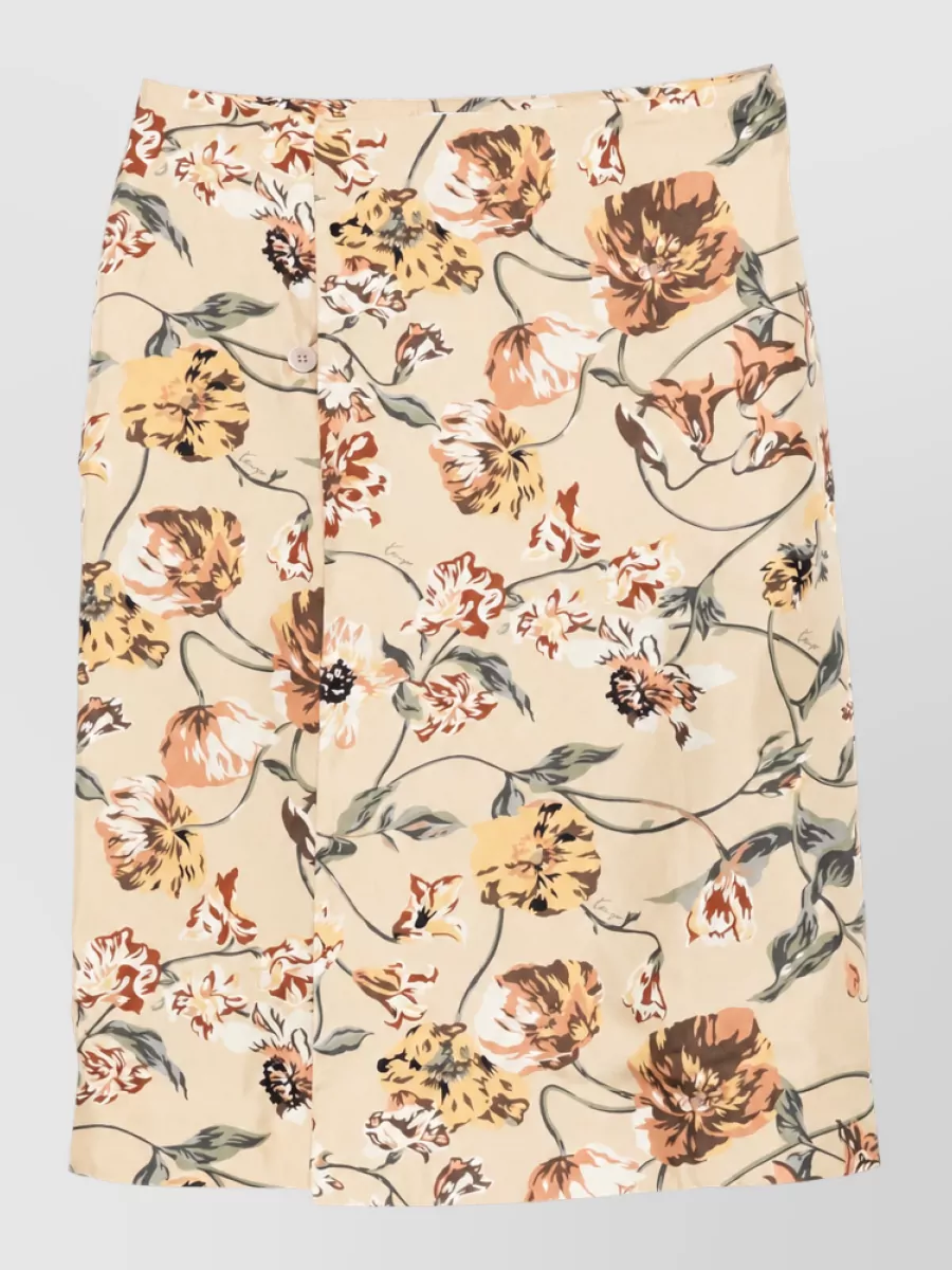 Kenzo Silk floral-print satin midi pencil skirt