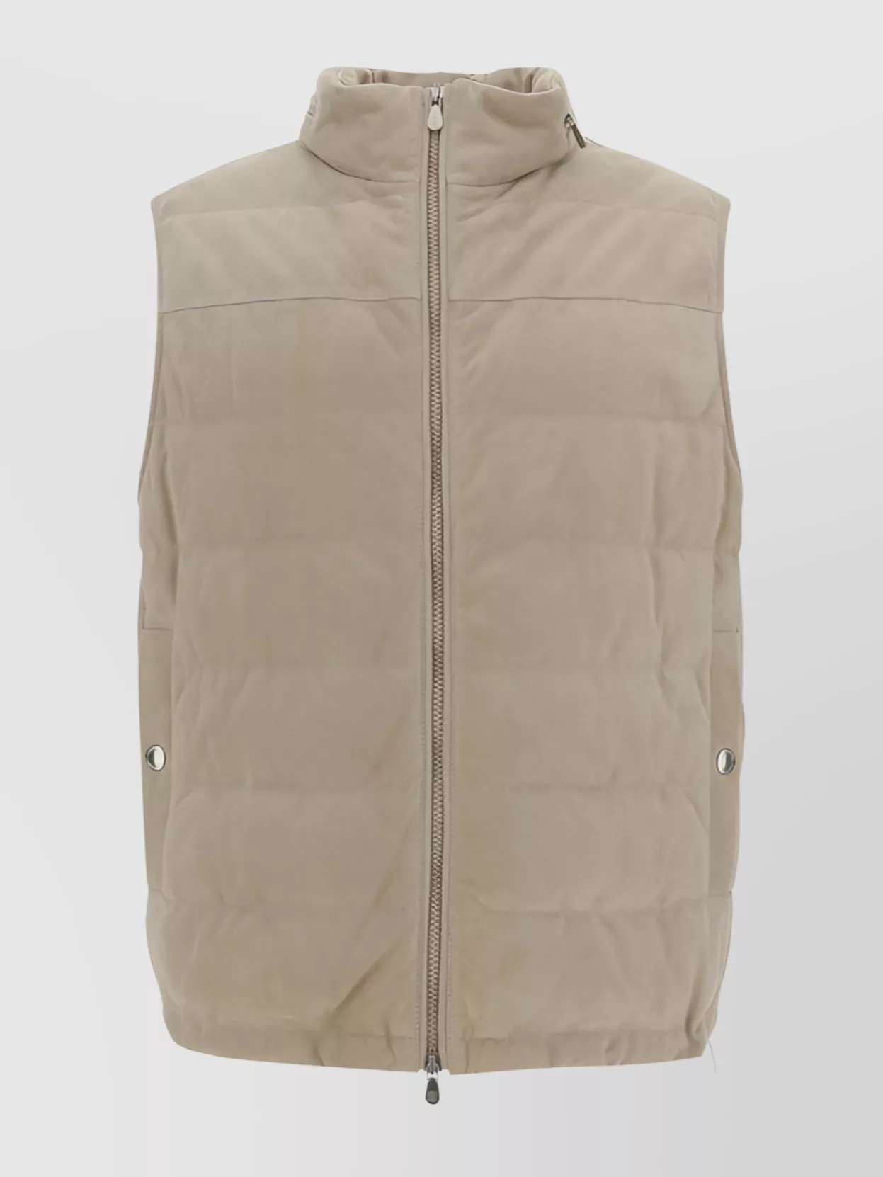 Brunello Cucinelli Quilted Leather Down Vest With Adjustable Hem In Neutral