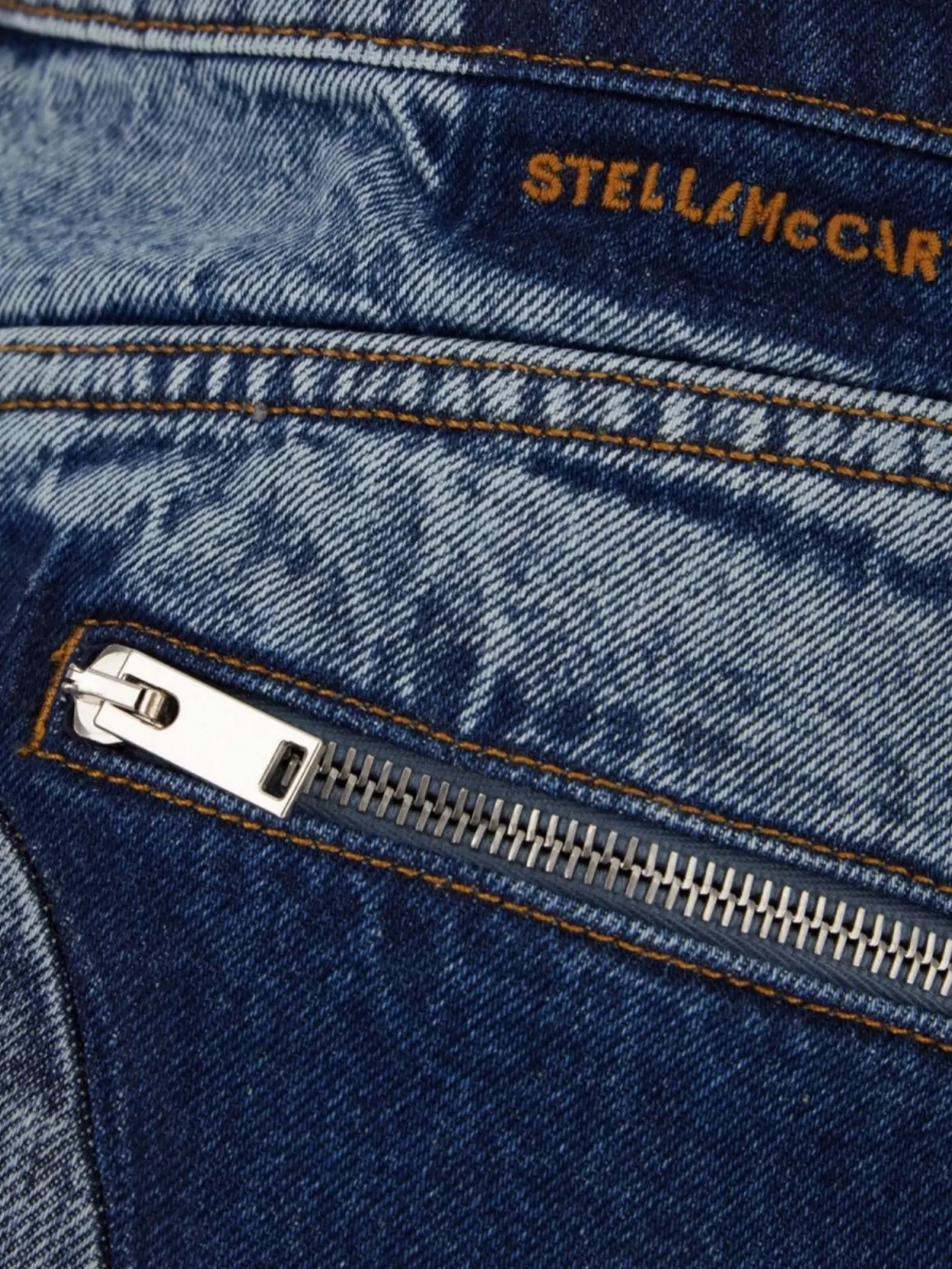 Stella Mccartney Denim Skirt With Back Pockets And Front Slit In Blue