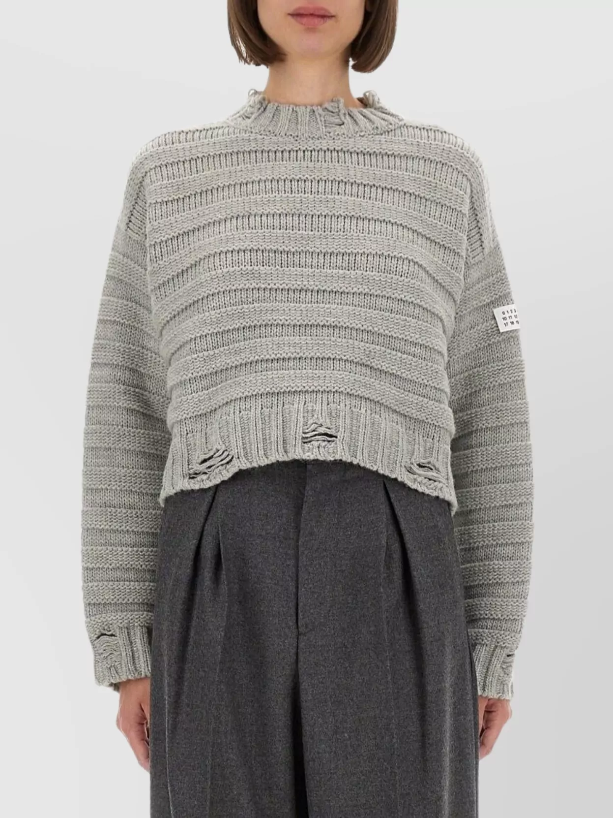 Mm6 Maison Margiela Distressed Knit Crew Neck Sweater