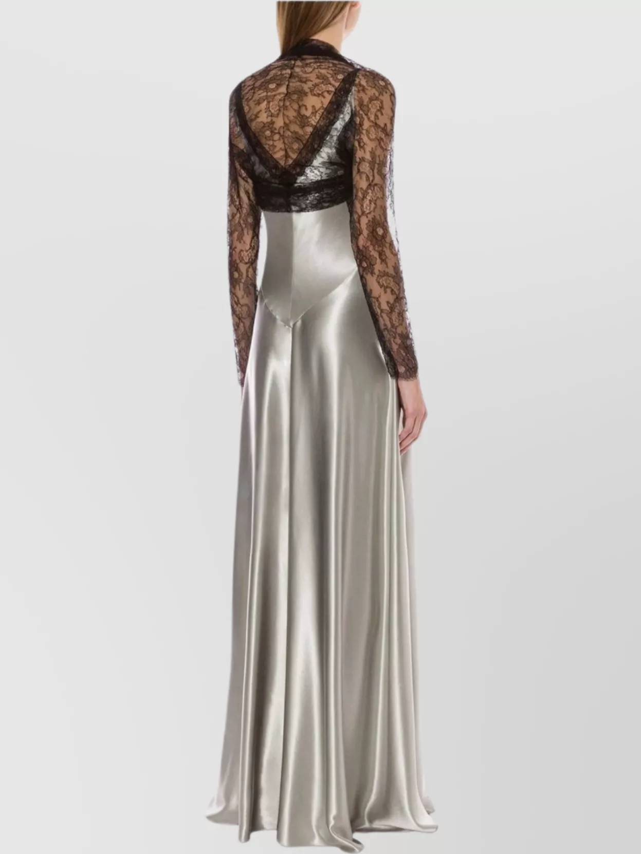 Alberta Ferretti Backless Satin Long Sleeve Floor-Length Dress