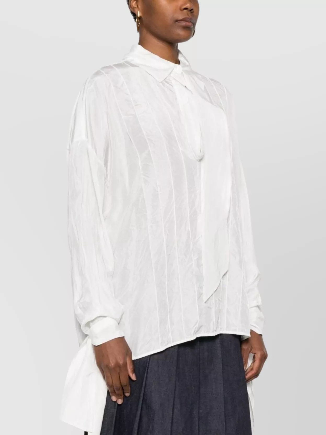 Lanvin Long Sleeve Pleated Sheer Top With Tie
