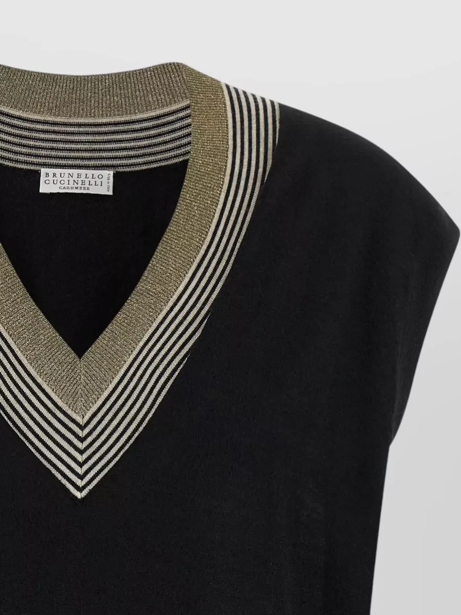 Brunello Cucinelli Cashmere Silk Striped V-Neck Vest