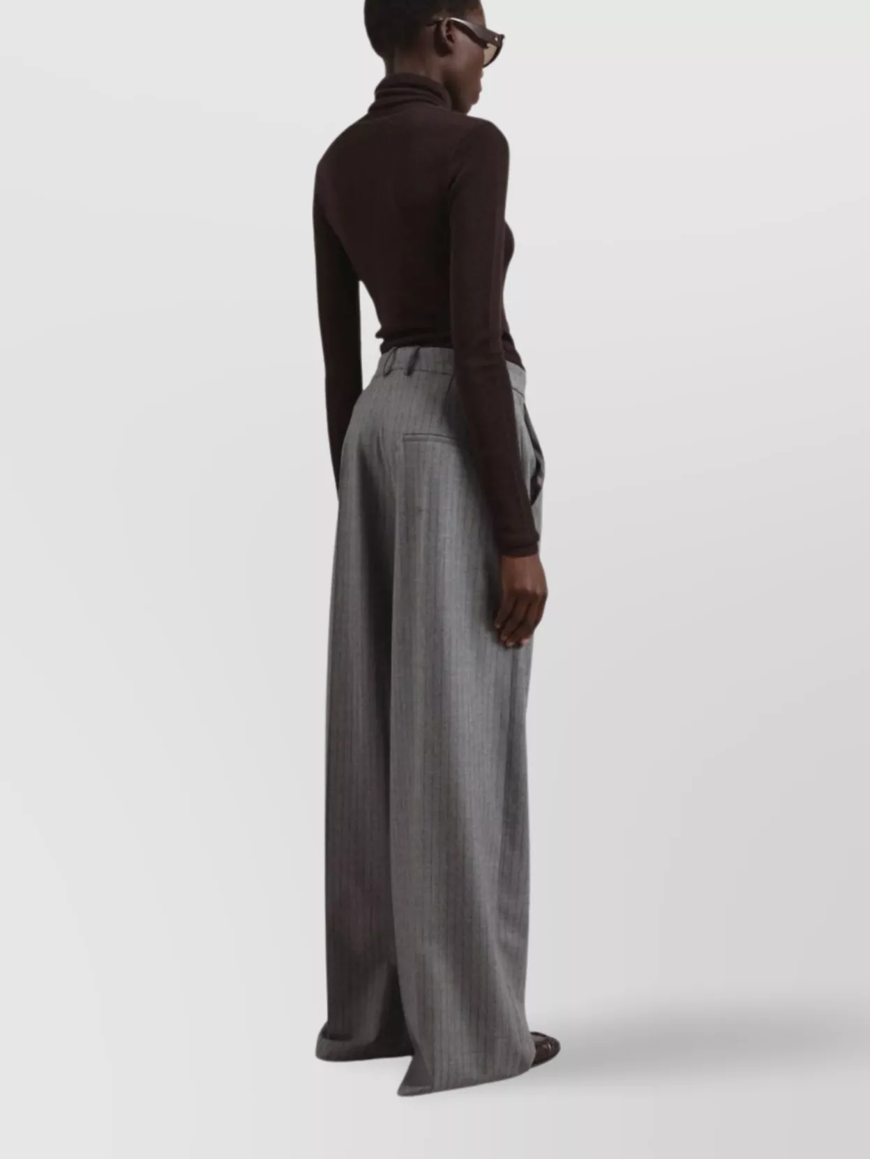 The Frankie Shop Grey And Brown Brickell Striped Wool Pants In Gray