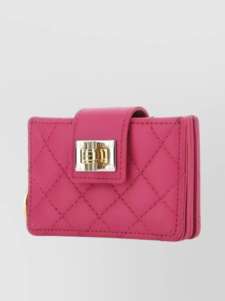 Shop Lanvin Cierre Dorado Quilted Wallet With Gold Logo Charm In Pink