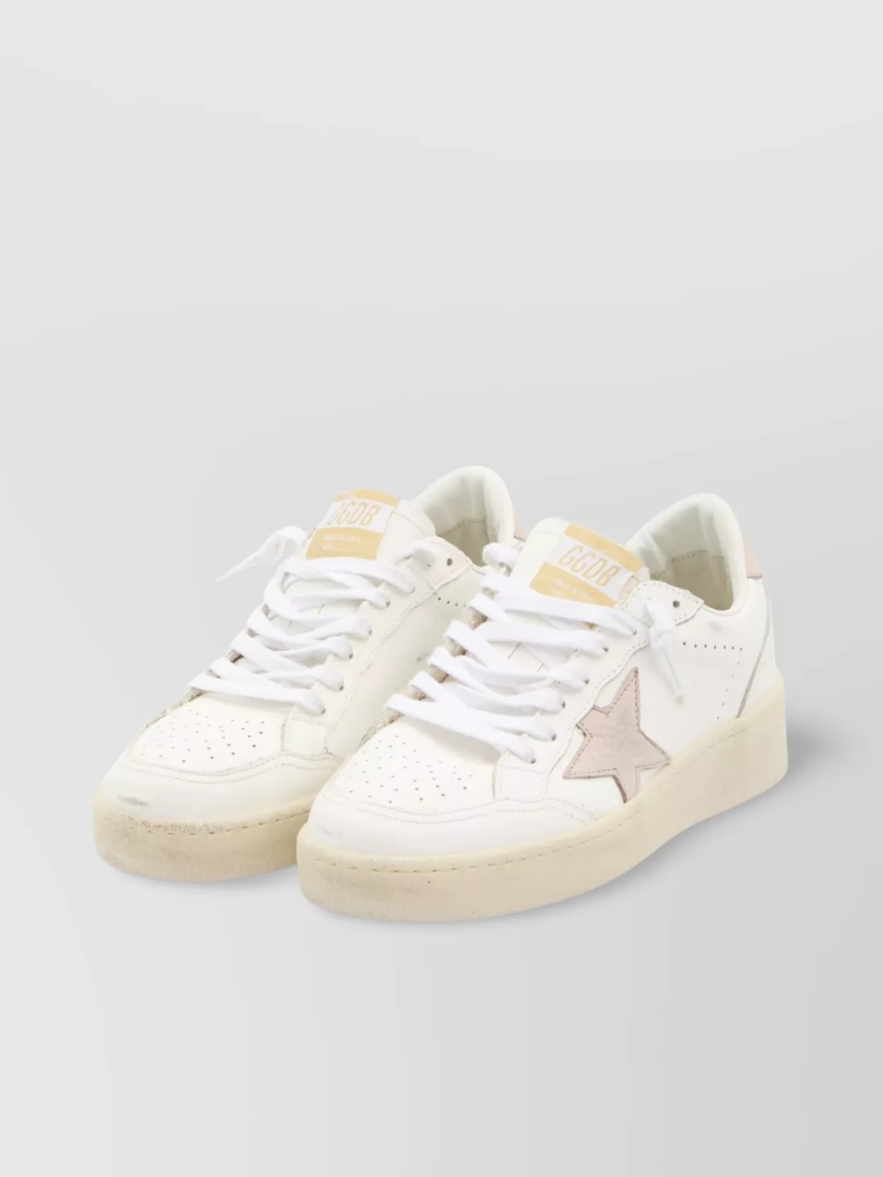 Golden Goose Distressed Leather Sneakers With Star Detail In Neutral