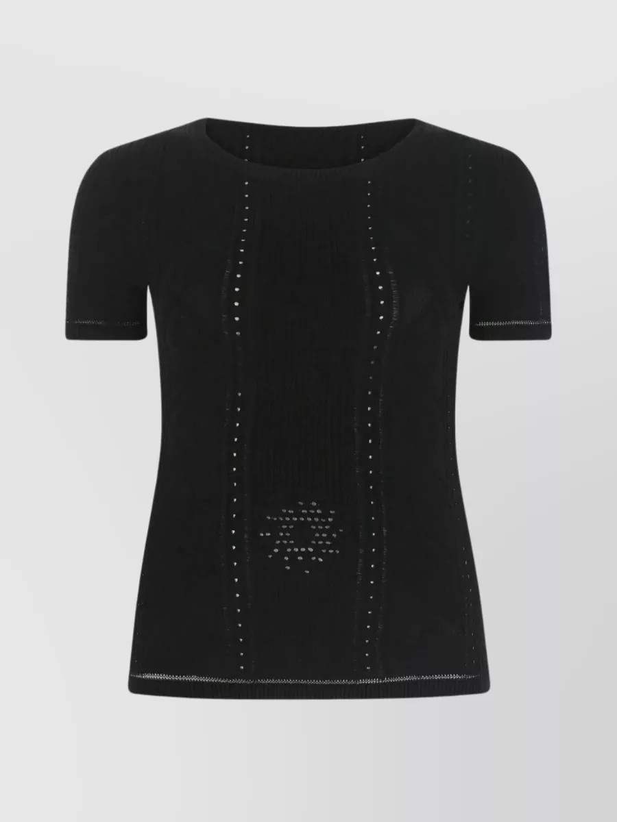 Shop Marine Serre Crescent Moon Cut-outs Lunar-pointelle Ribbed Knit T-shirt In Black