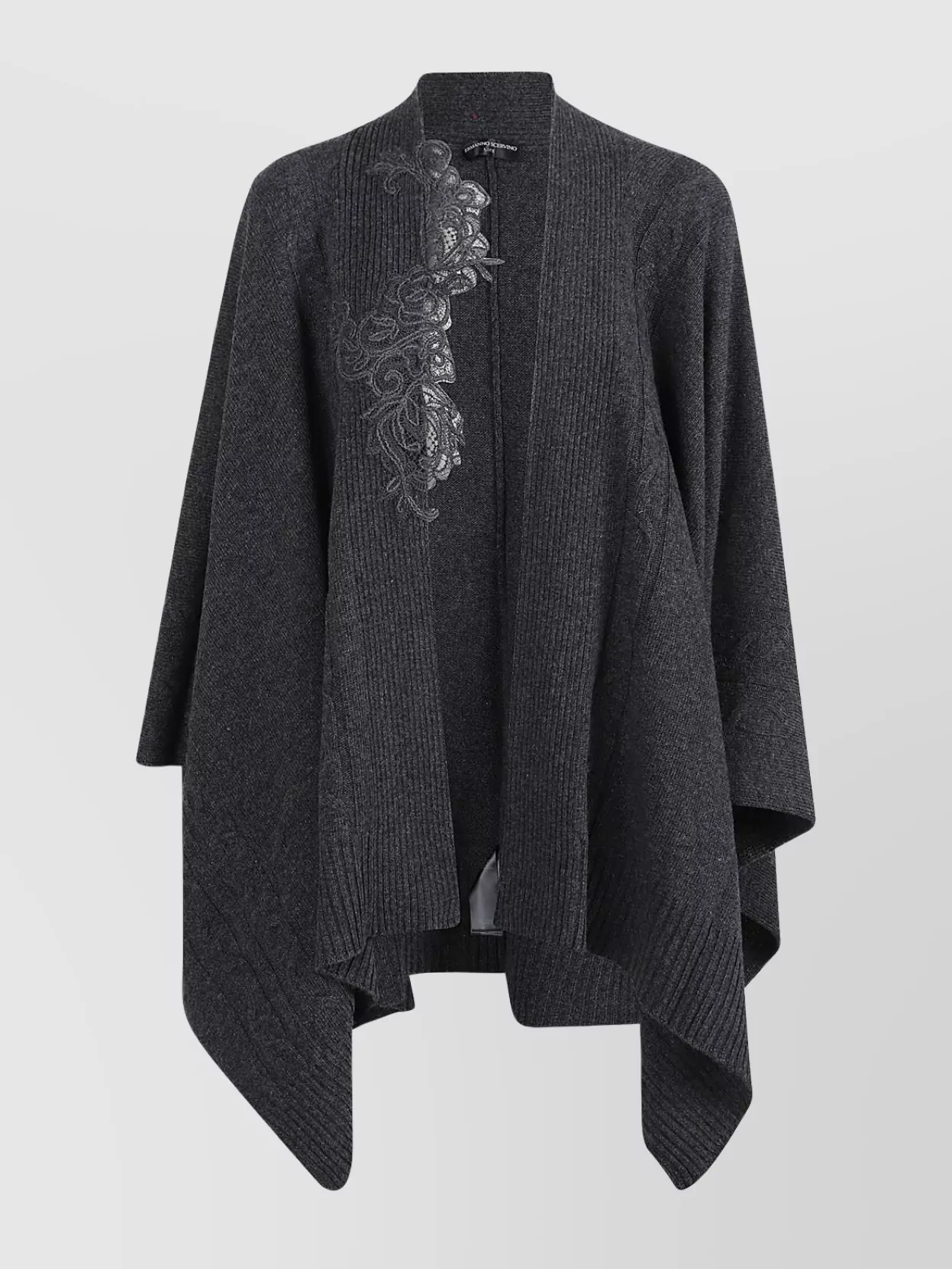 Ermanno Scervino Draped Cape With Ribbed Hem And Embroidery In Gray