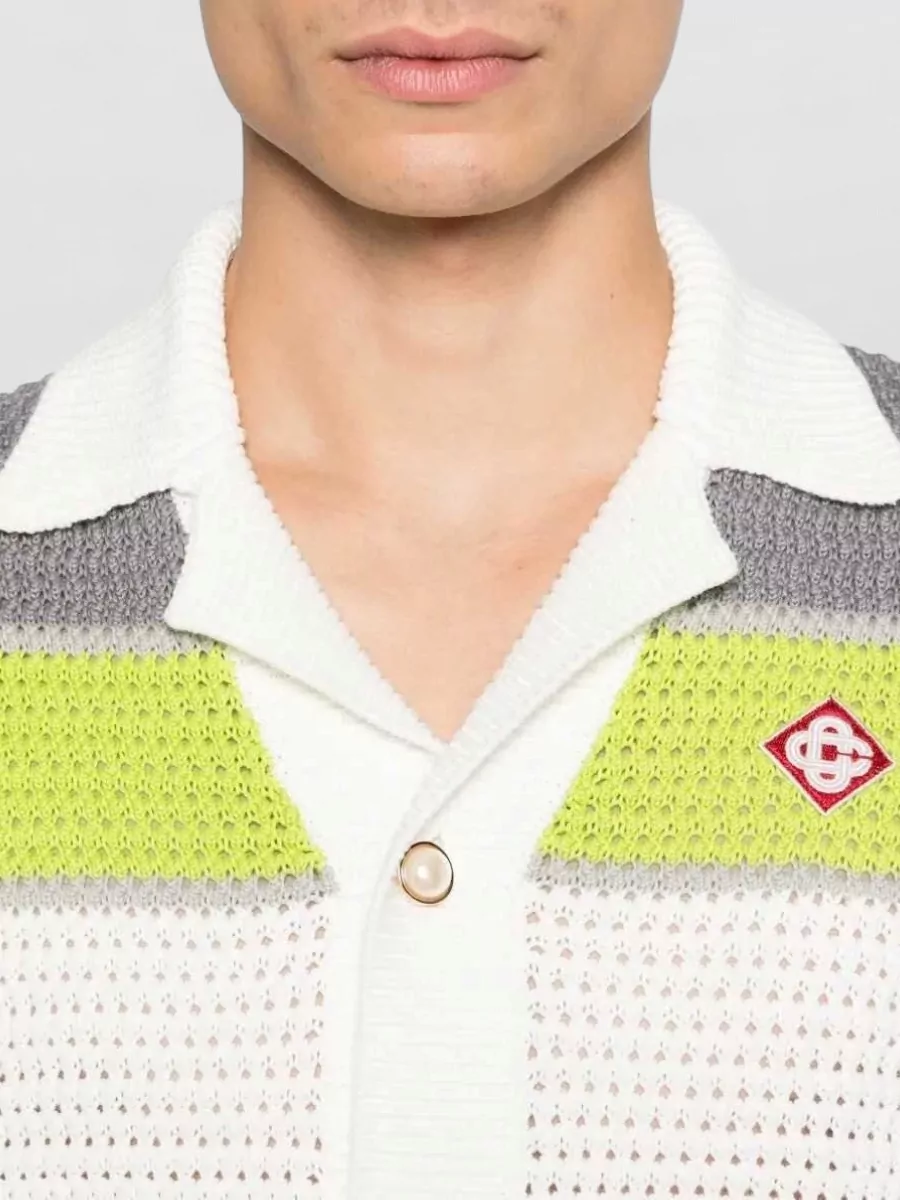 Casablanca Striped Crochet Short-Sleeve Shirt
