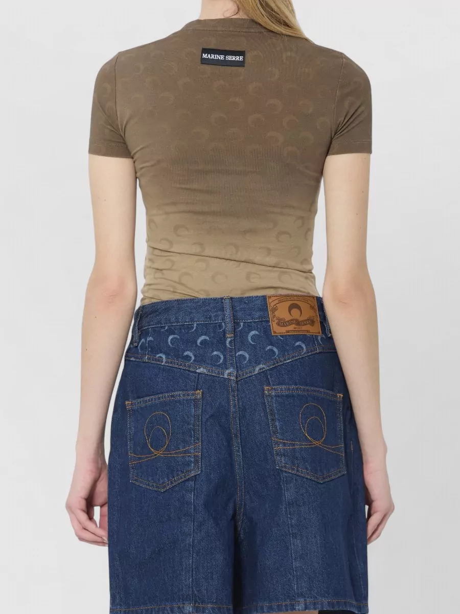 Marine Serre Cotton Ribbed Slim-Fit Cropped T-Shirt