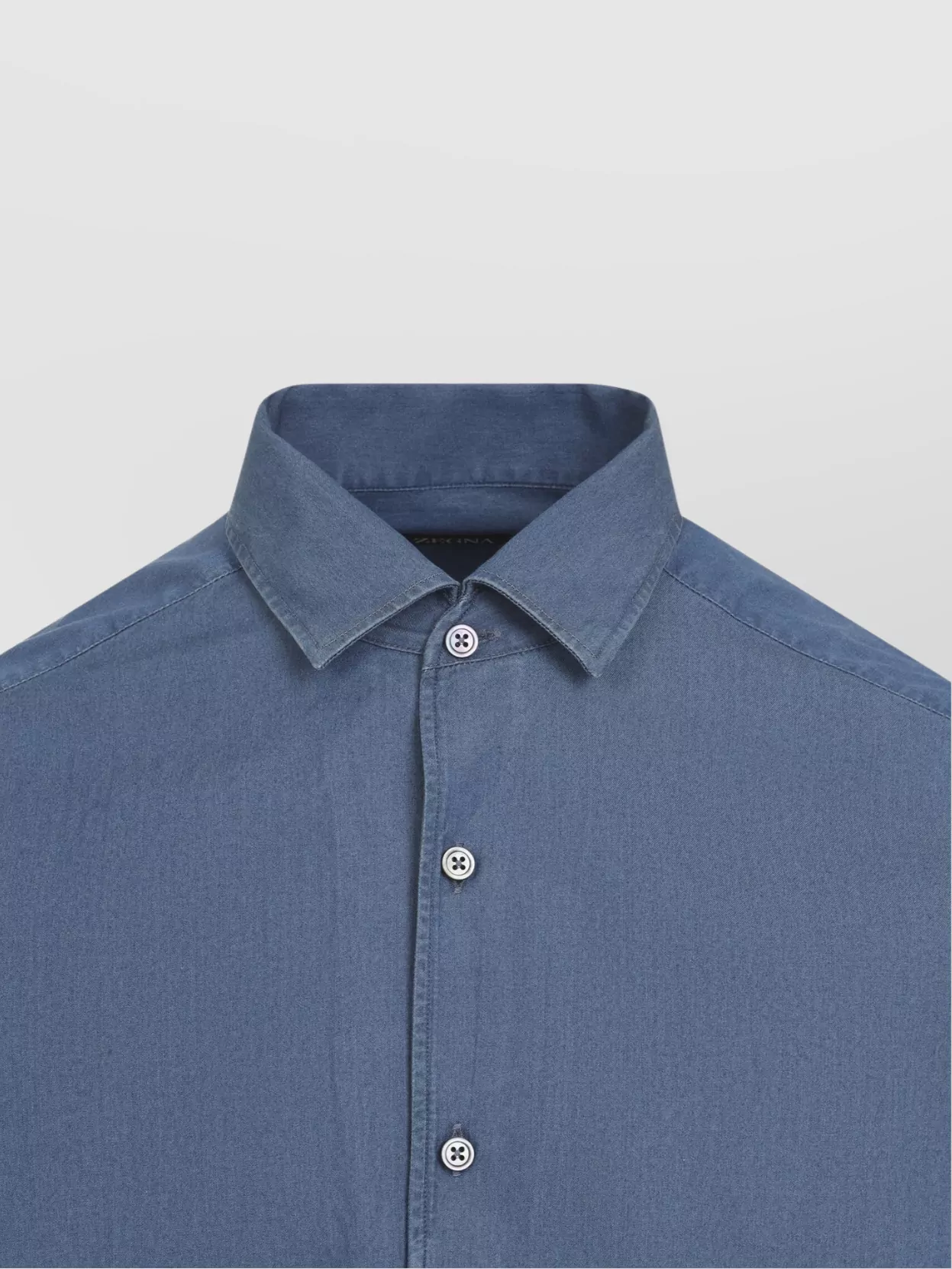 Zegna Long Sleeve Denim Shirt With Button-Down Collar