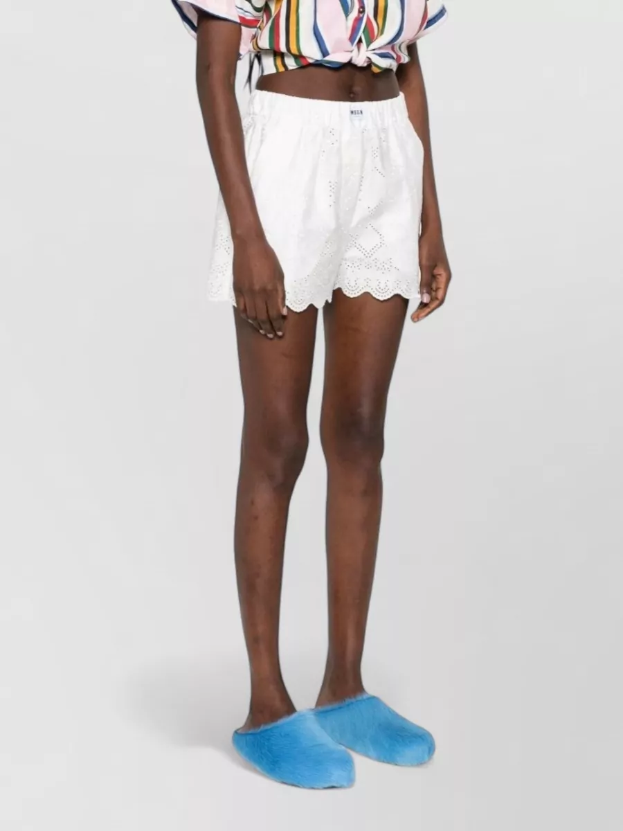 Msgm Silk Nylon Shorts Elastic Waistband Embroidered