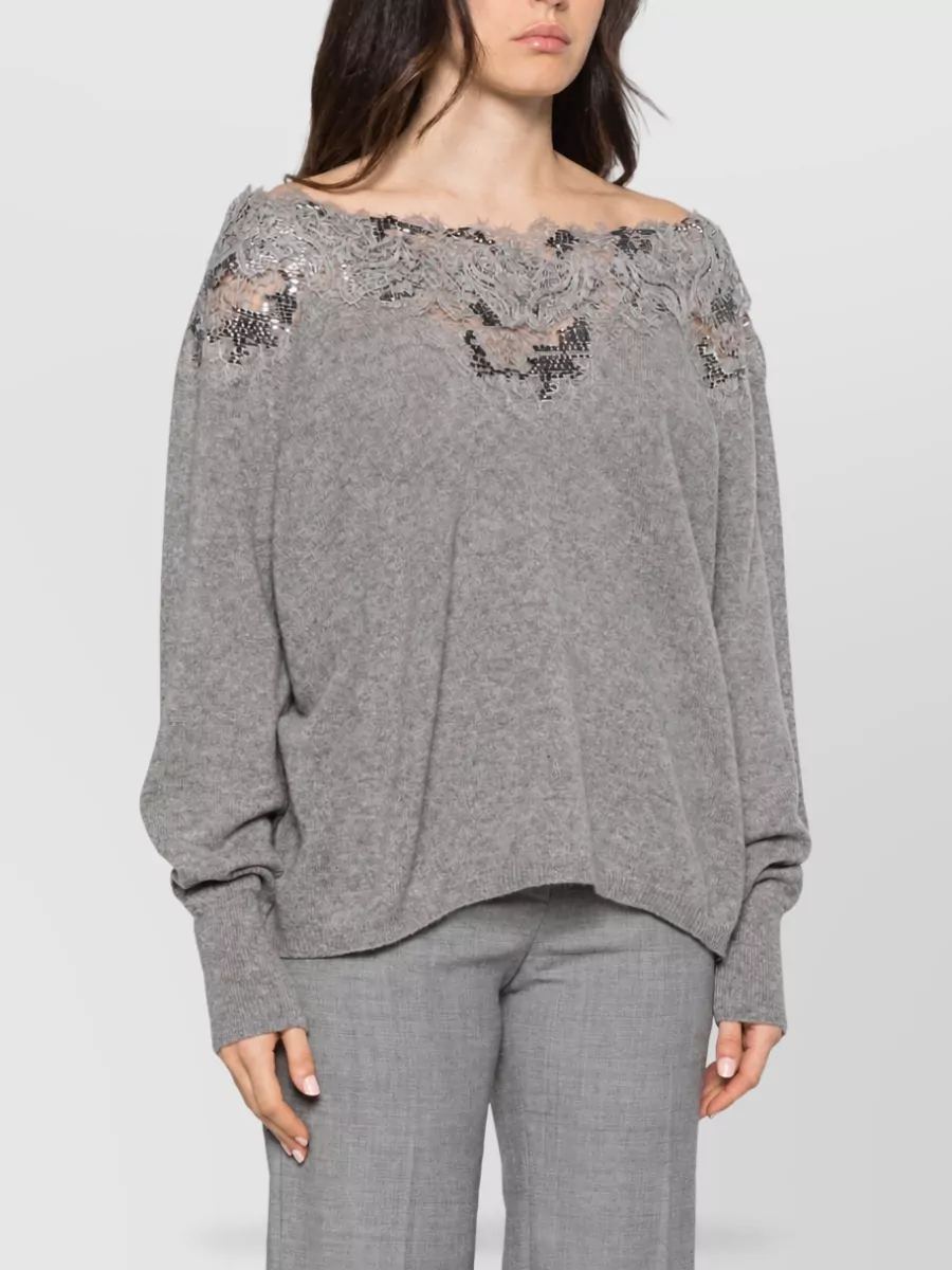Ermanno Scervino Cashmere Off-The-Shoulder Long-Sleeve Sweatshirt