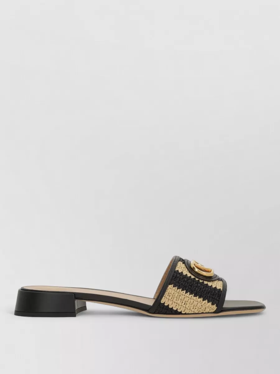 Valentino Garavani Leather Raffia Slide Sandals