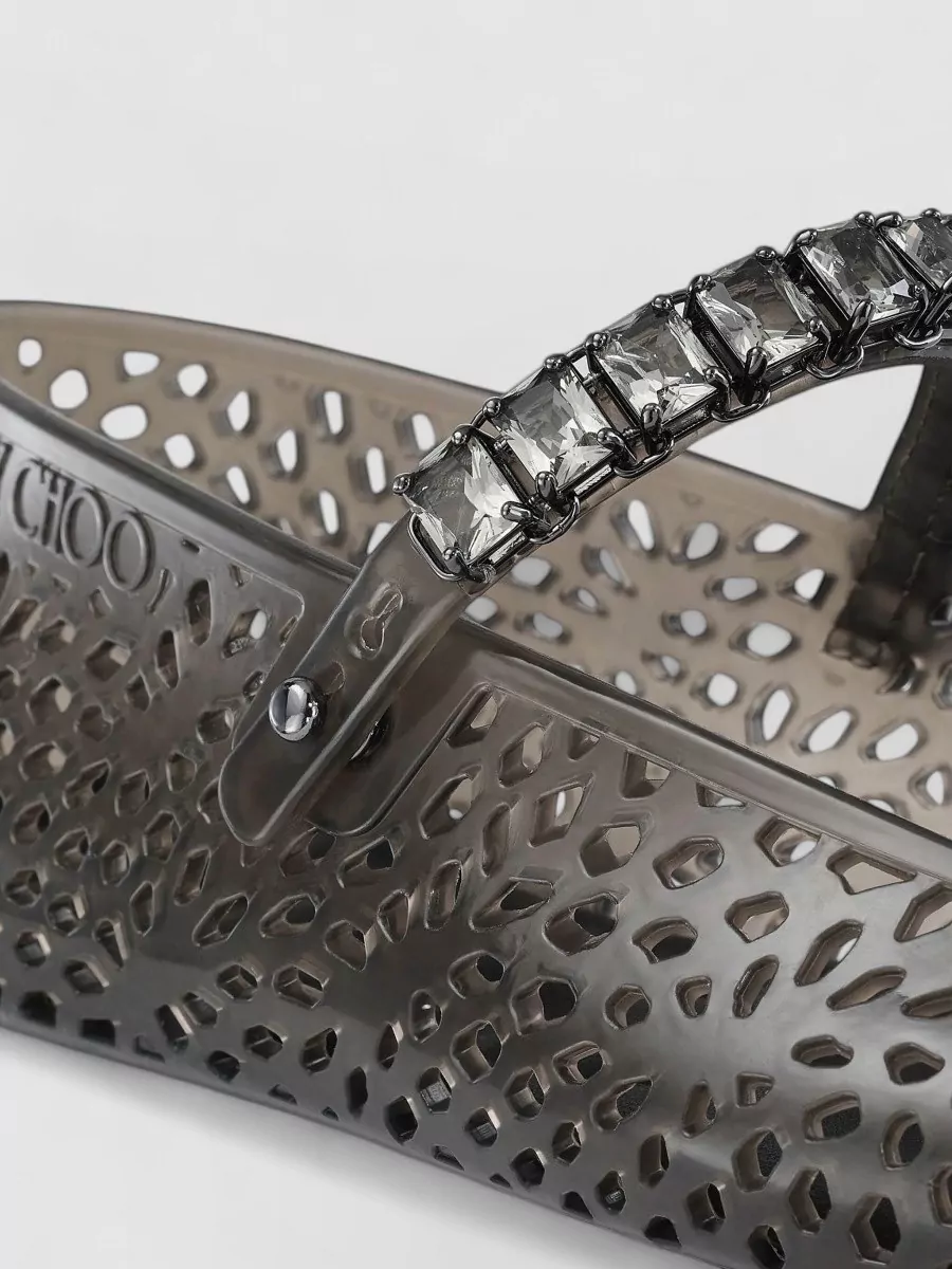 Jimmy Choo Round Toe Perforated Embellished Strap Ballerina Shoes