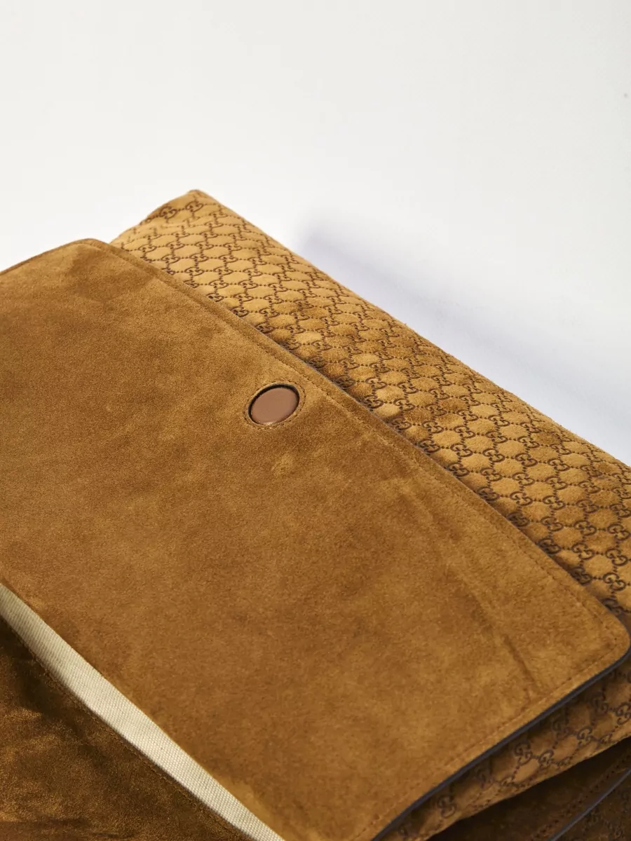 Gucci Large Gg Suede Leather Chain Bag