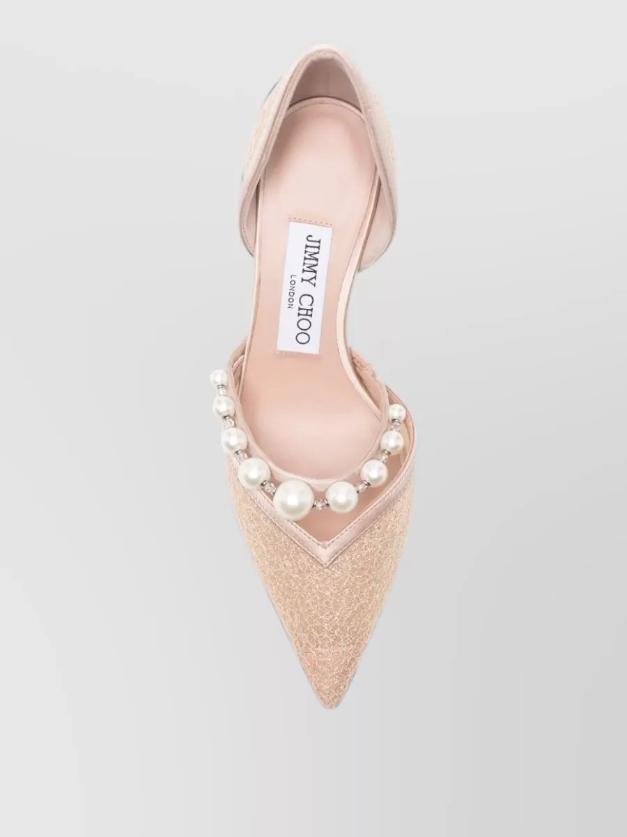 Jimmy Choo Leather Glittered Pearl-Embellished Pumps