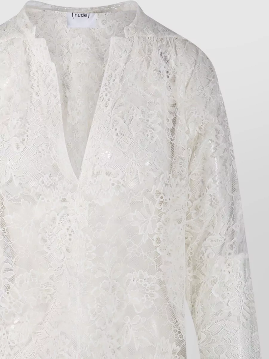 Nude Lace Long Sleeve Blouse