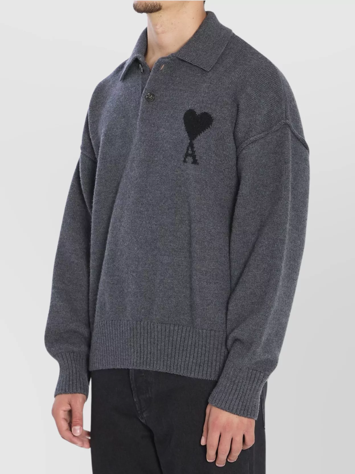 Ami Alexandre Mattiussi Ami Paris Grey Polo-style Ami Paris De Coeur Sweater In Gray