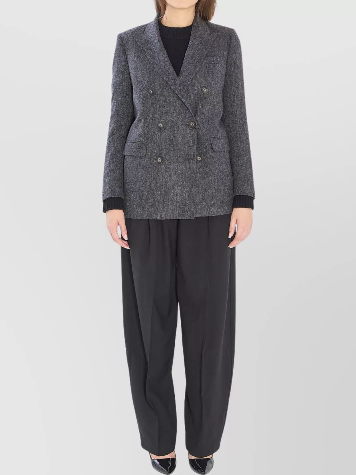 Tagliatore Jasmine Herringbone Double-breasted Peacoat In Gray