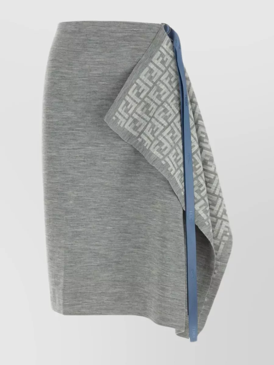Shop Fendi Wool Blend Skirt With Asymmetric Hem And Elasticated Waistband In Grey