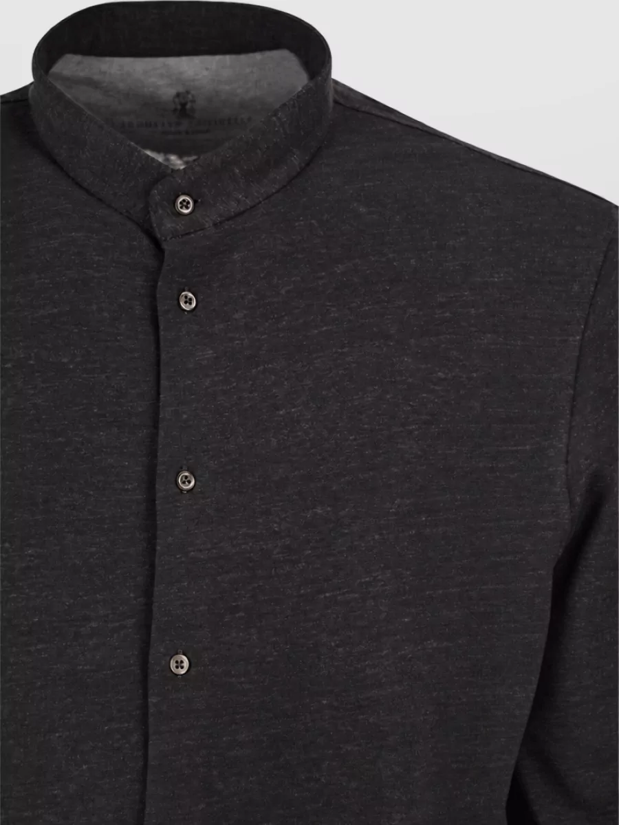 Brunello Cucinelli Linen And Cotton Band Collar Shirt