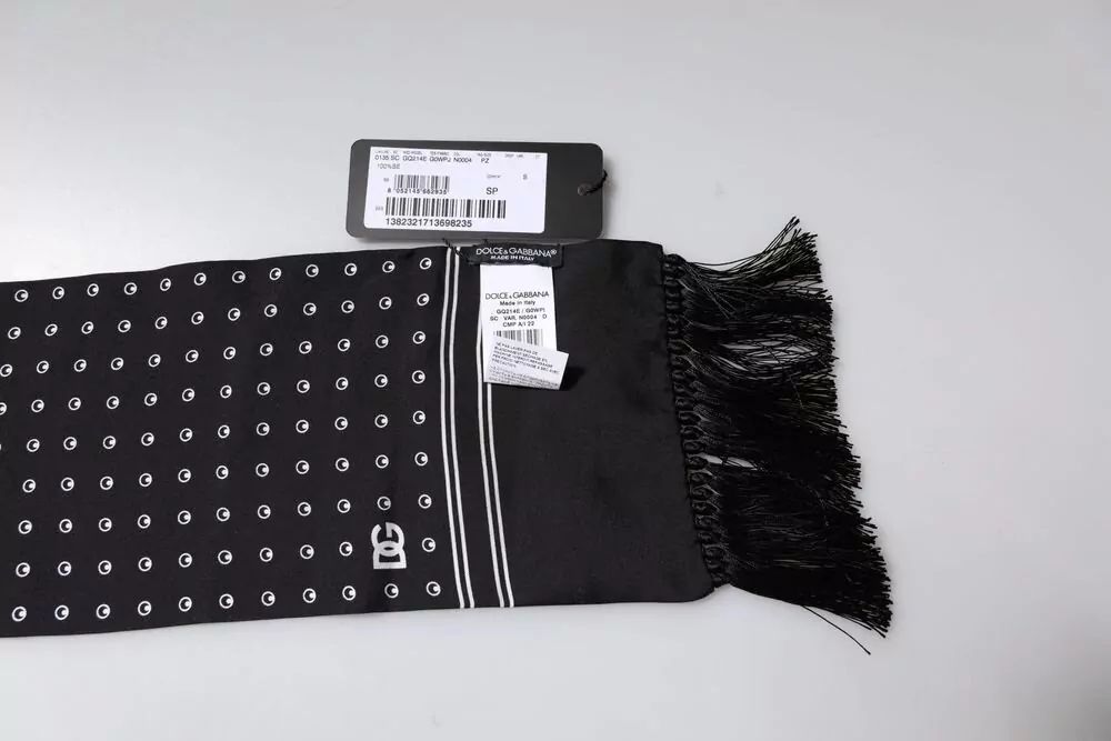 Dolce&Gabbana Silk Polka-Dot Skinny Fringed Scarf