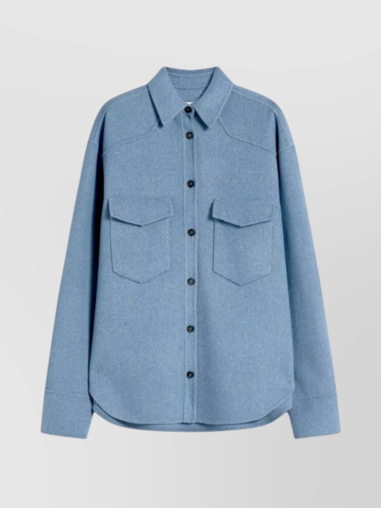 Sportmax Oversized Wool Shirt Patch Pockets In Blue