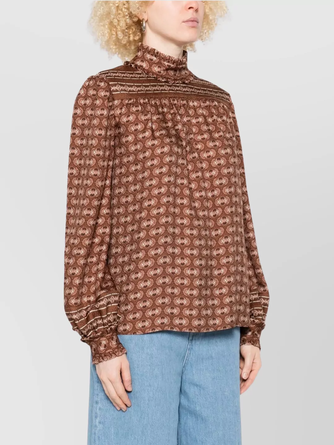Valentino Silk Blouse With Voyage Imaginaire Print In Brown