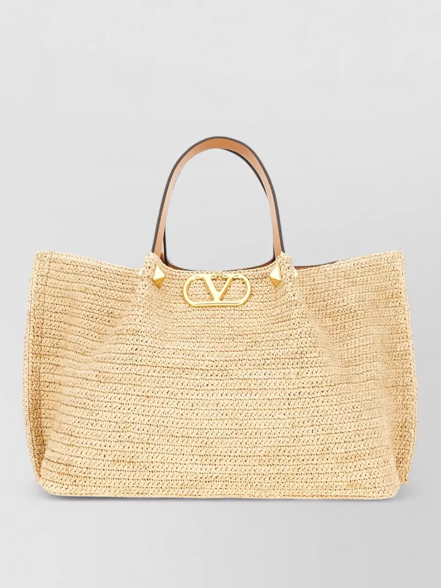 Valentino Garavani Vlogo Signature Raffia Tote Bag
