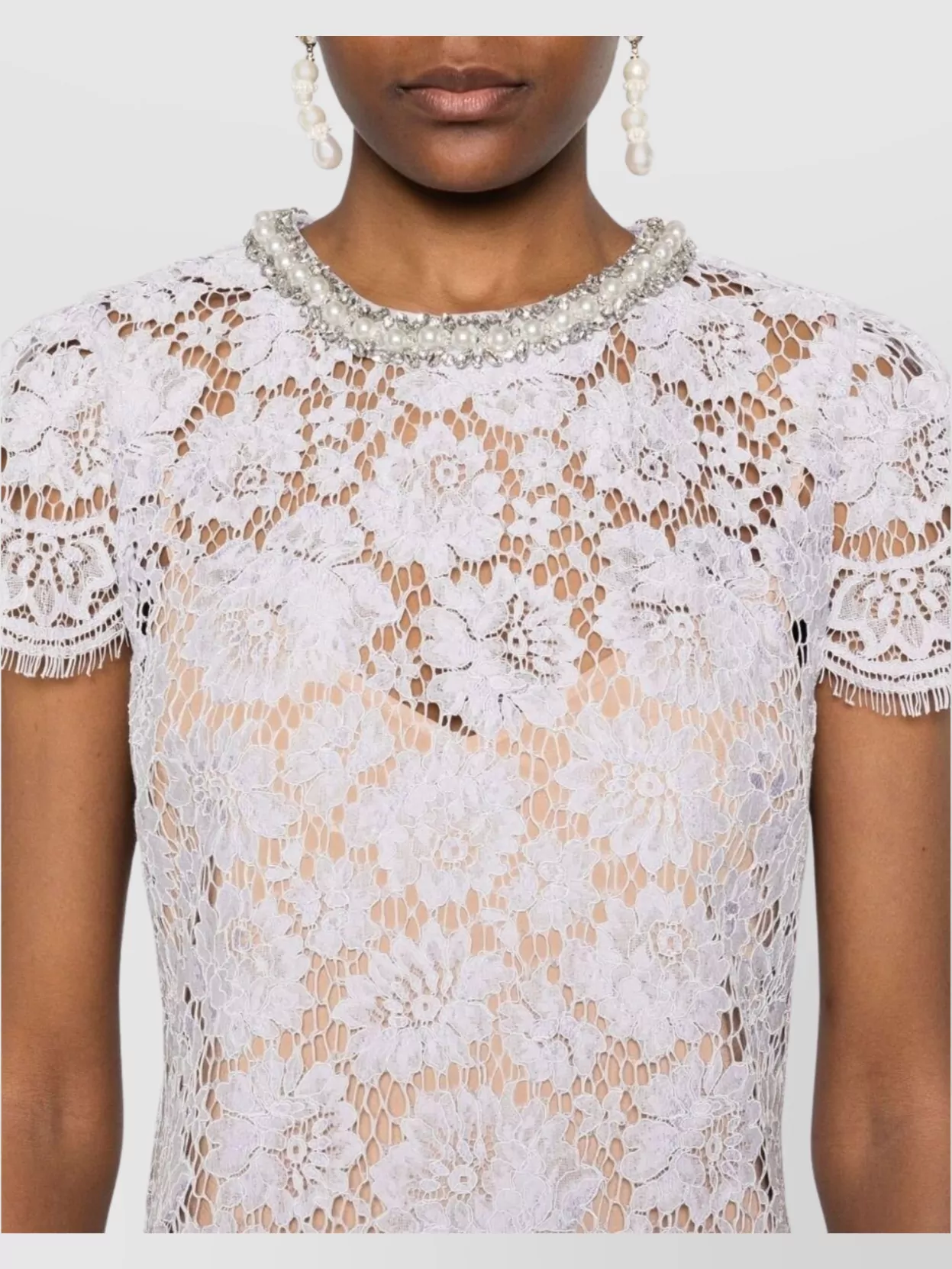 Self-portrait Mini Dress With Lace And Crystal