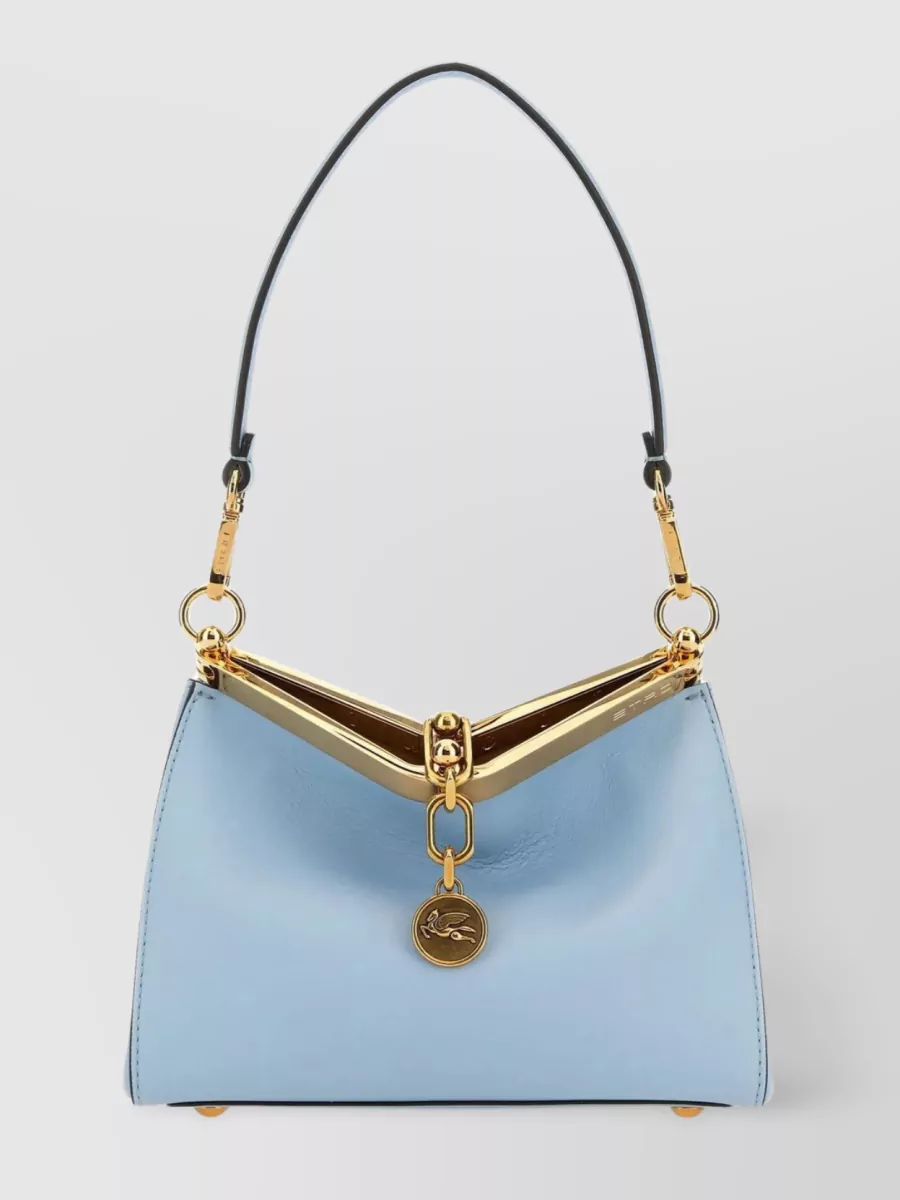 ETRO COMPACT LEATHER HANDBAG WITH ADJUSTABLE STRAP AND CHAIN DETAIL