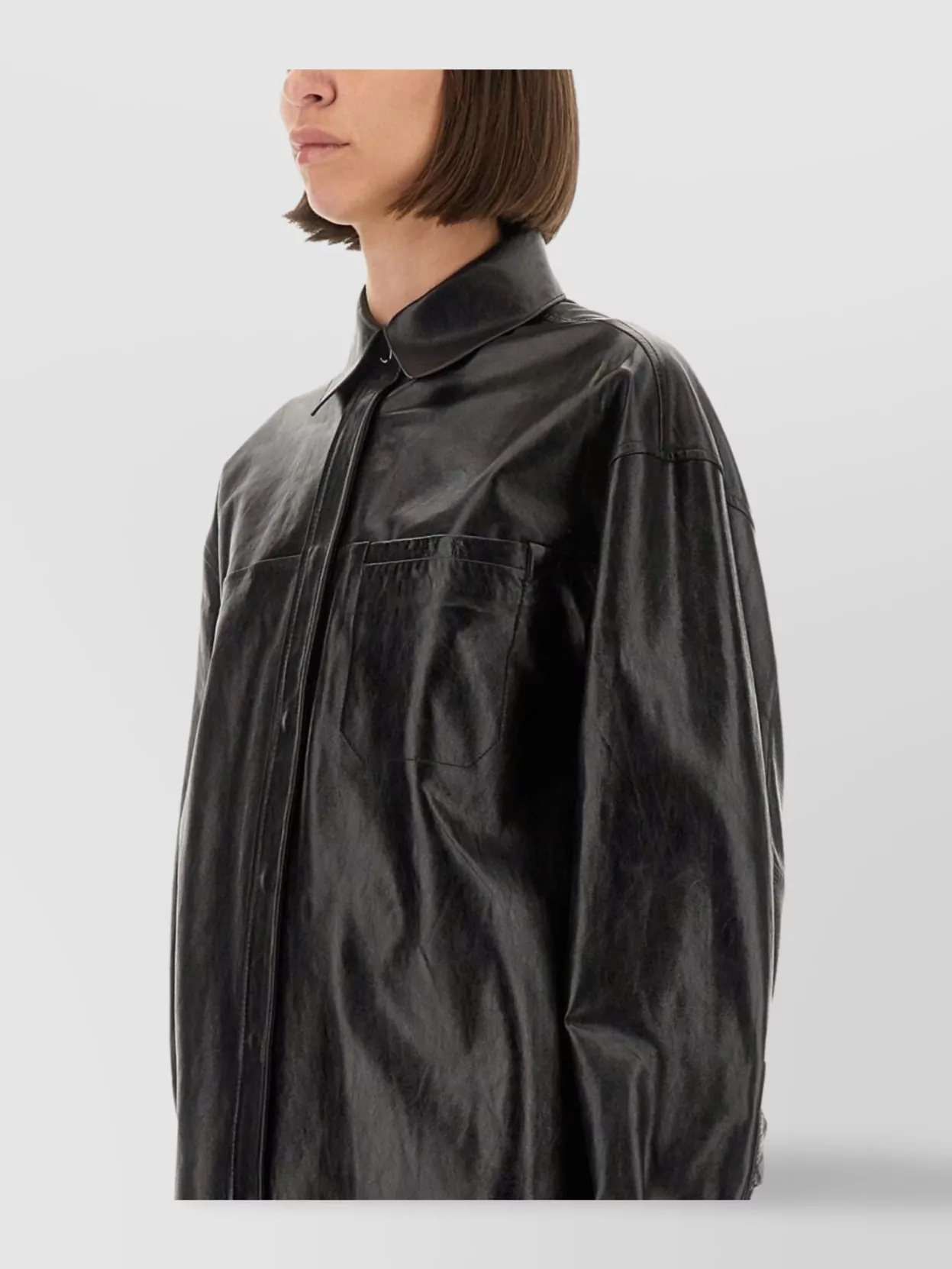 Sportmax Leather Shirt With Long Sleeves And Pocket