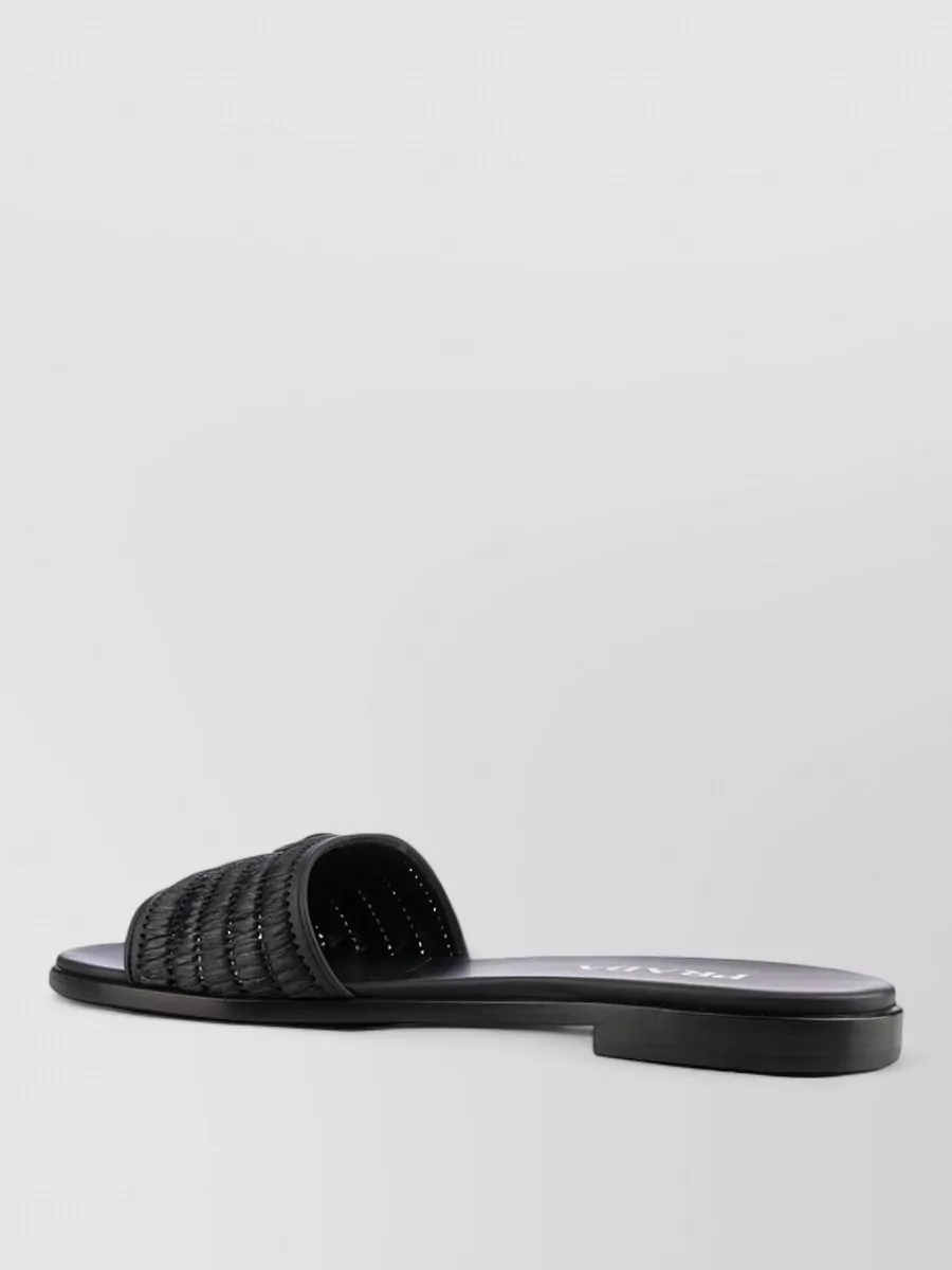Prada Black Sandals With Woven Strap And Logo Accents