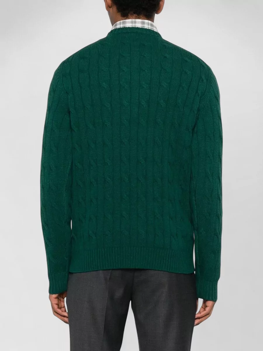 Mc2 Saint Barth Cable Knit Crew Neck Sweater With Ribbed Cuffs