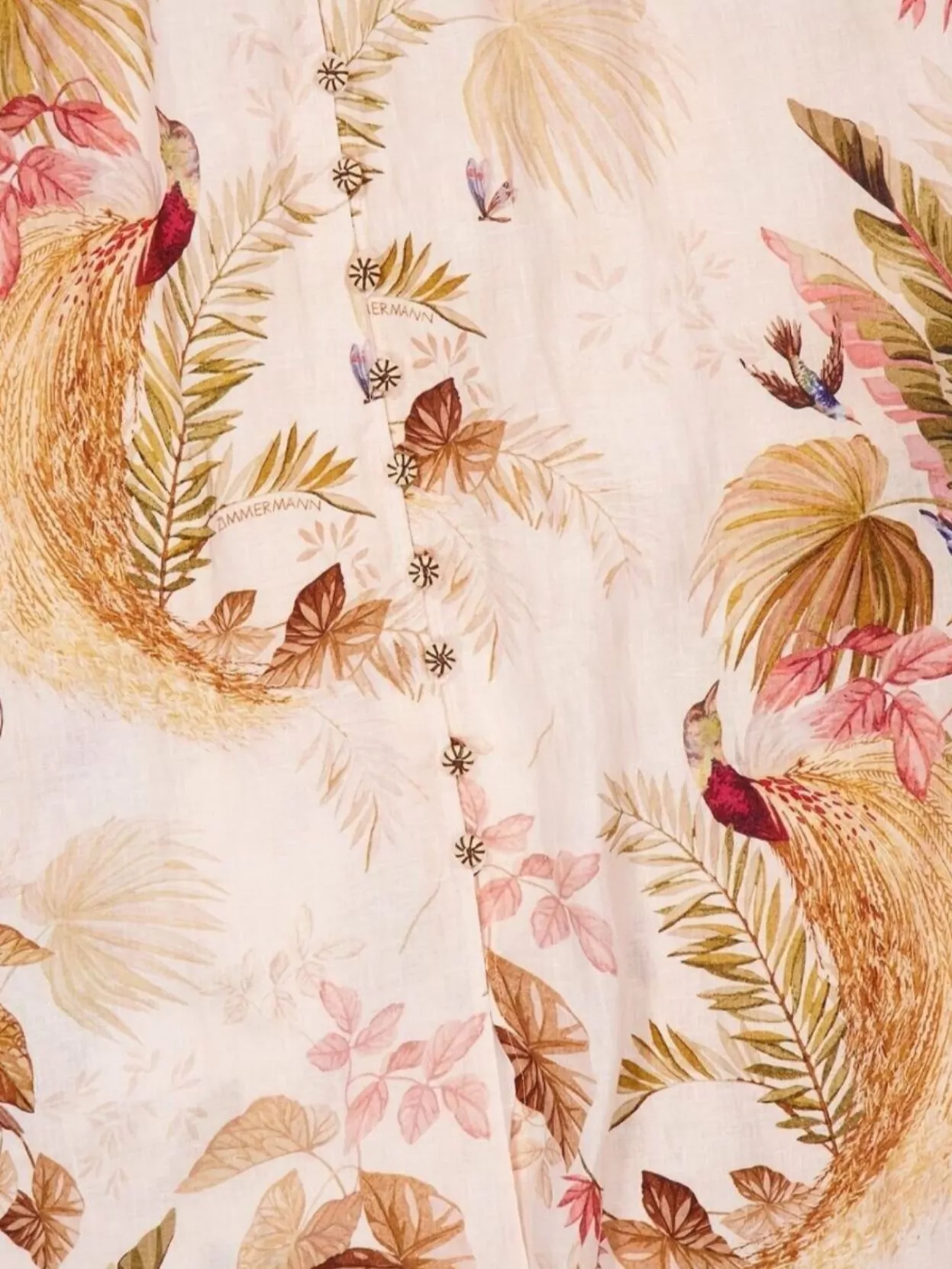 Zimmermann Linen Floral-Print V-Neck Long-Sleeve Midi Dress