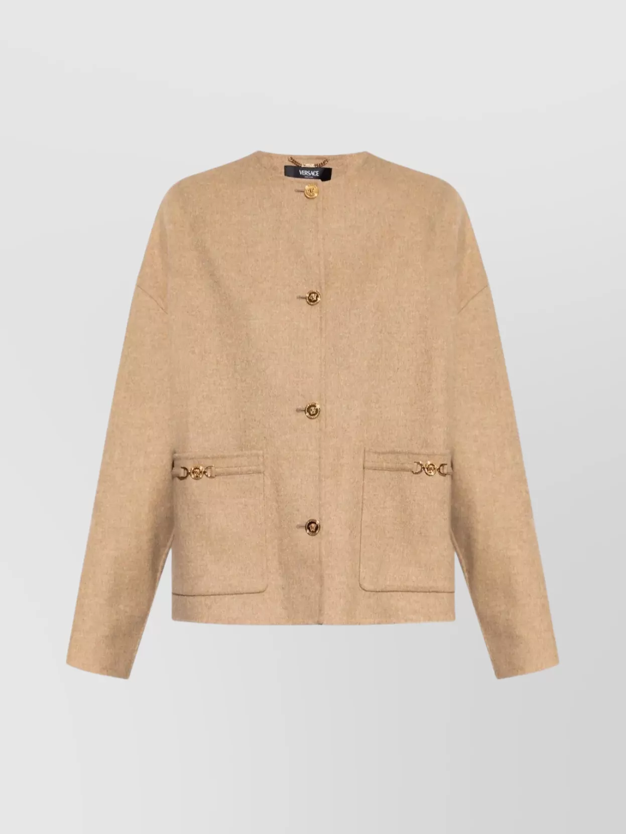 Versace Chic Round Neck Long Sleeve Jacket In Neutral