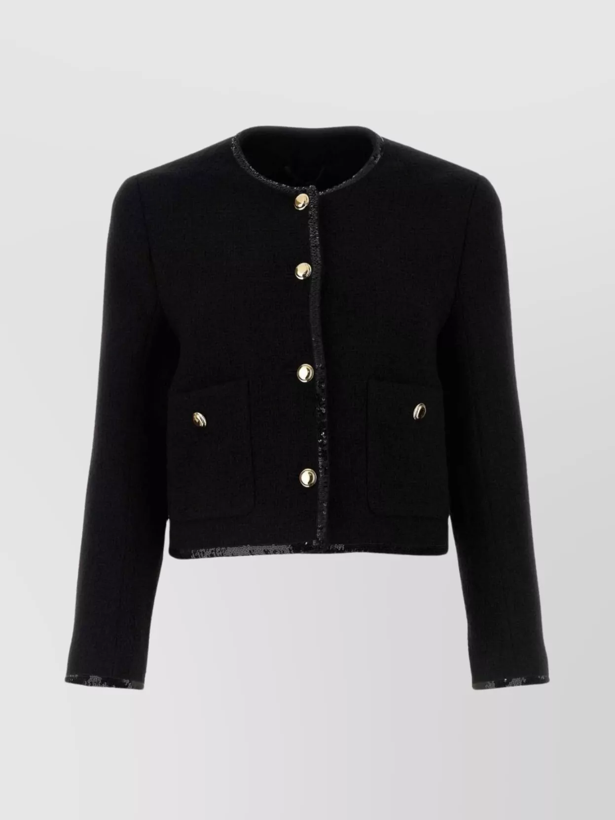Shop Miu Miu Tweed Blazer With Cropped Length And Gold Buttons In Black