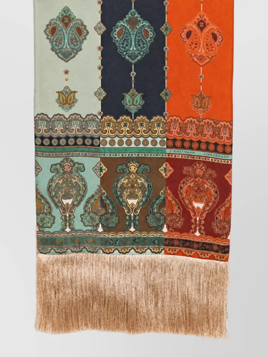 Zimmermann silk printed fringe scarf