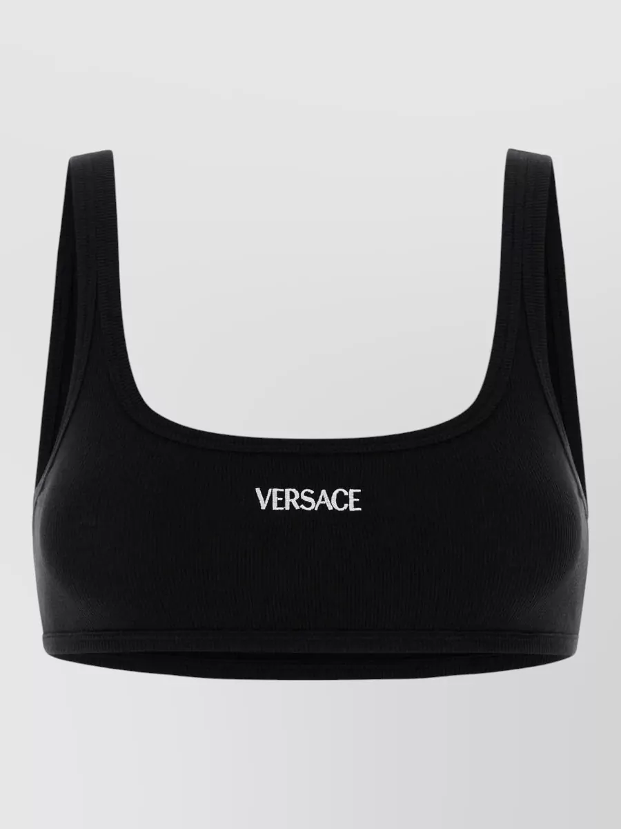 Versace Stretch Cotton Scoop Neck Bra Top In Black