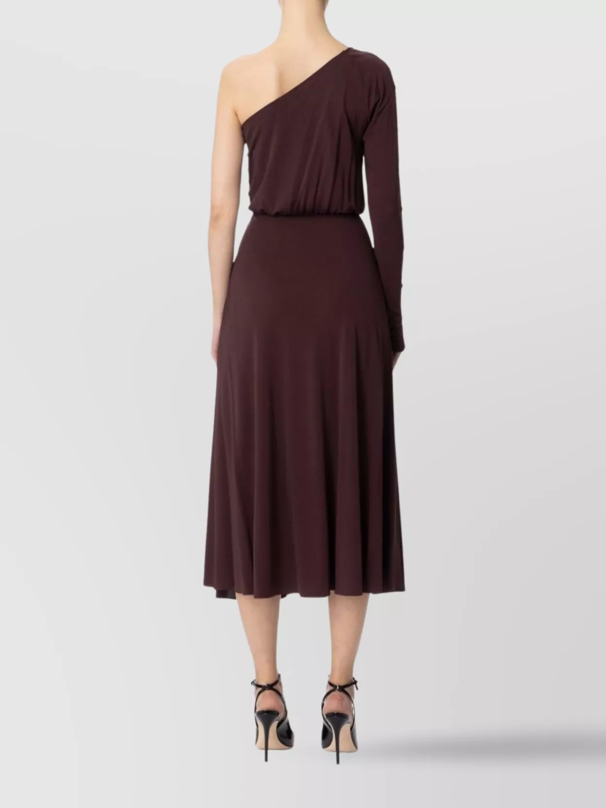 ELISABETTA FRANCHI ONE SHOULDER FLARED HEM DRESS