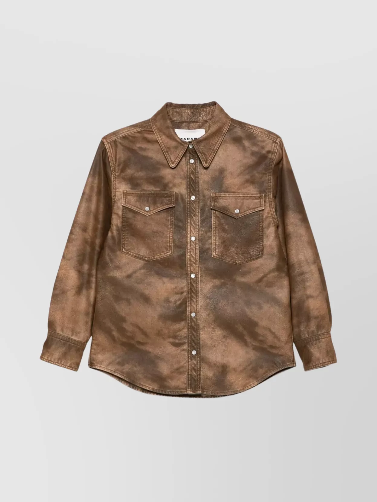 Isabel Marant Étoile Faux Leather Long Sleeve Shirt With Pockets In Brown