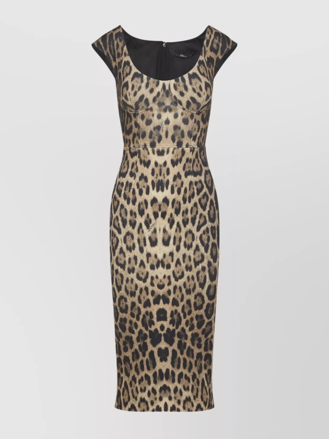 Roberto Cavalli Animal Print Midi Dress With Cap Sleeves In Animal Print
