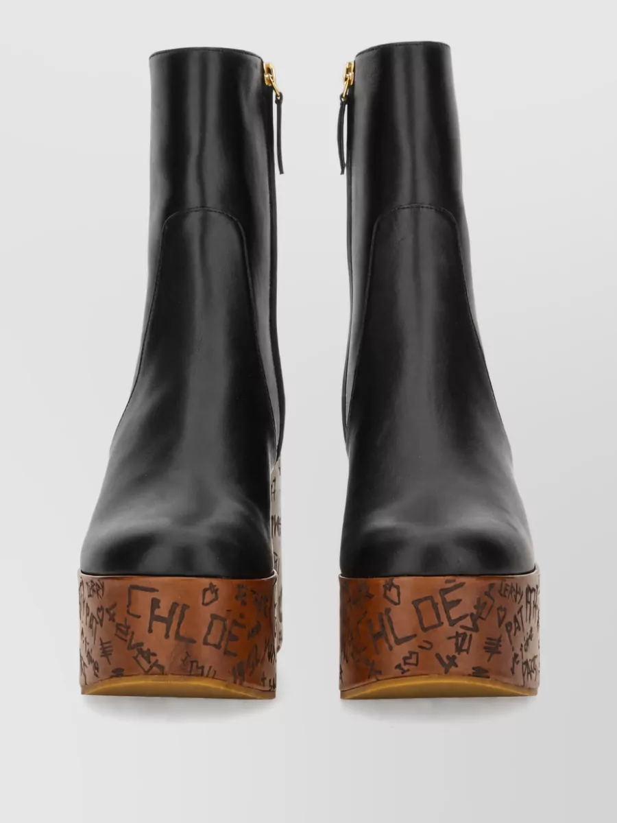 Chloé Leather Wedge Ankle Boots