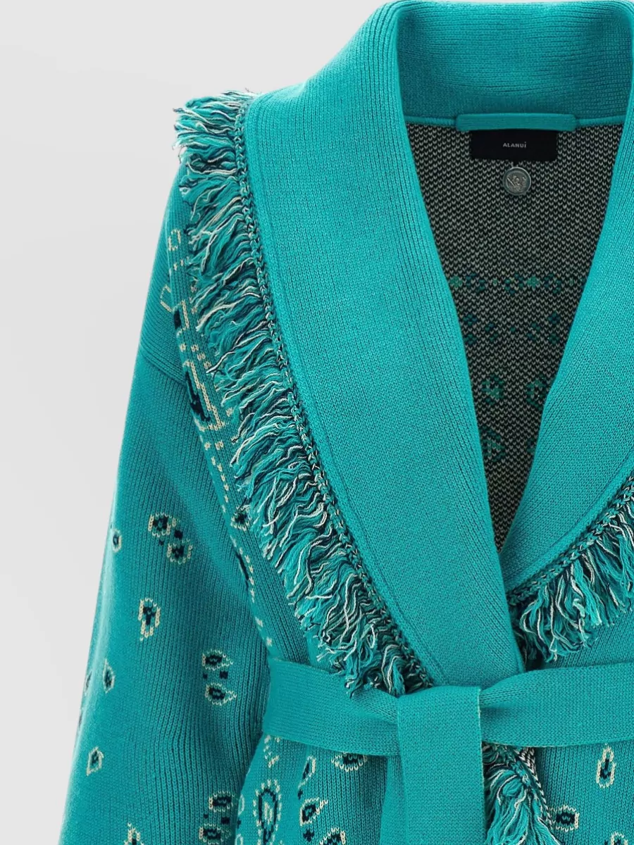 Alanui Bandana Knit Cardigan Belt Fringe Pattern