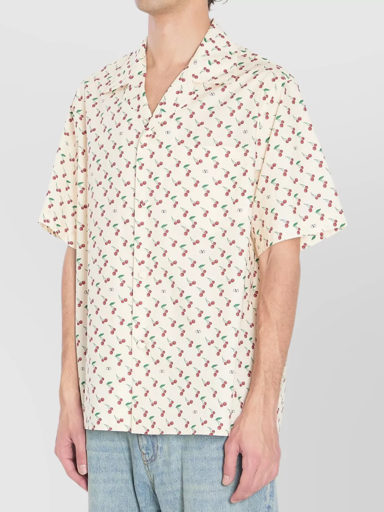 Valentino Garavani Cherryfic Camp Collar Cotton Shirt