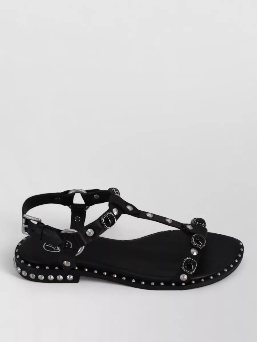 Ash Pebble Stud Embellished Ankle Strap Sandal In Black