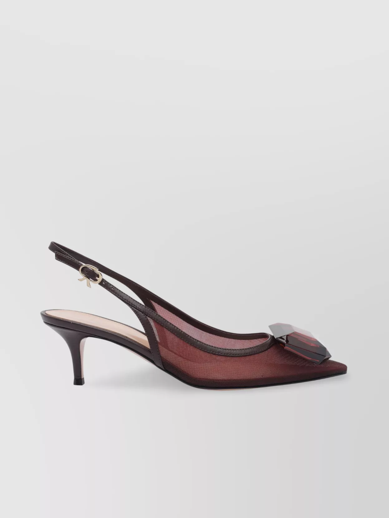 Gianvito Rossi Gem Embellished Mesh Detailing Kitten Heel Pumps