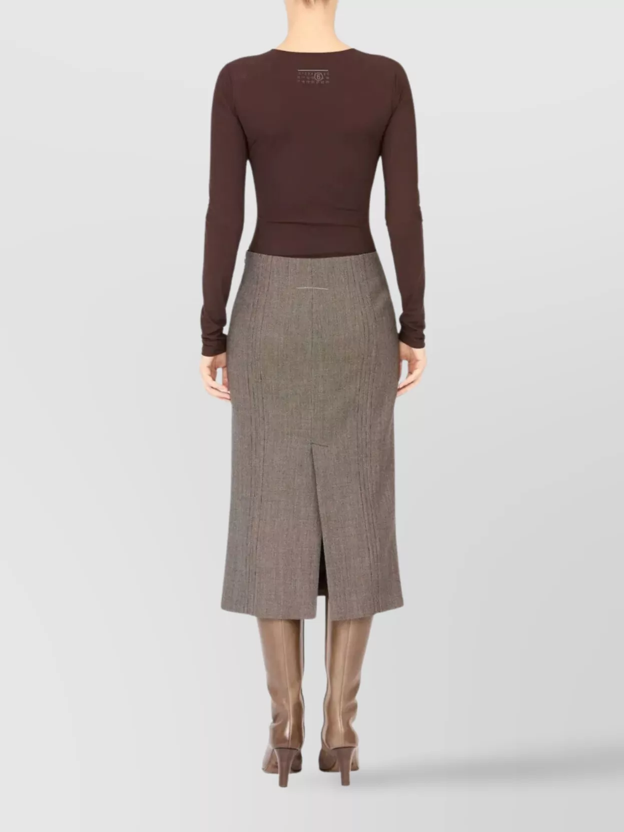 Mm6 Maison Margiela High Waist Midi Skirt With Back Slit In Brown